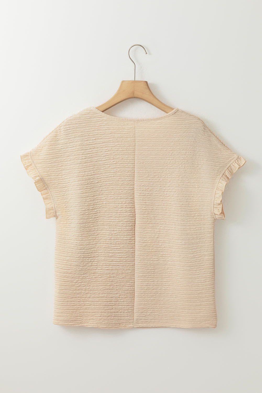 Apricot Solid Textured Ruffled Short Sleeve Blouse