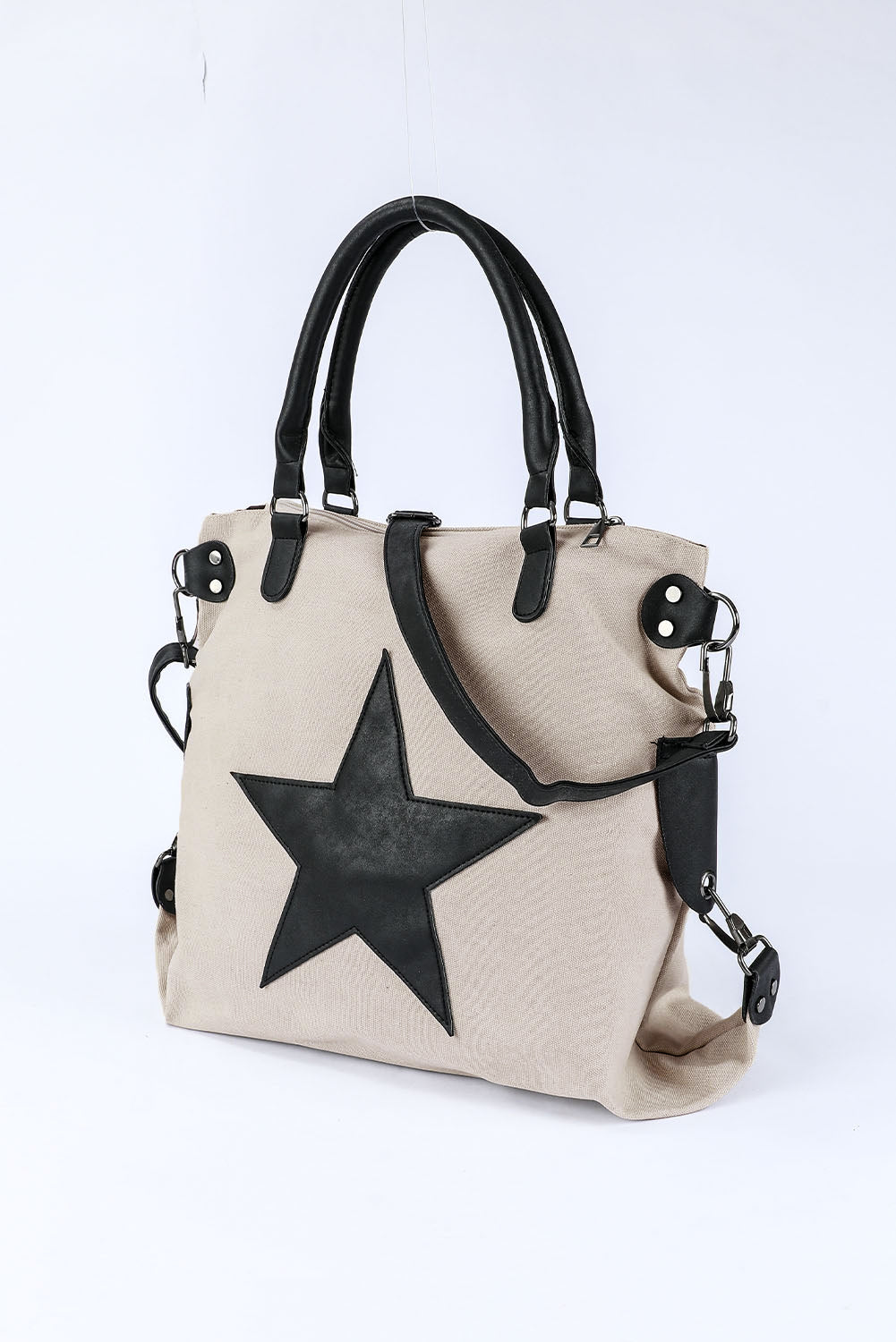 Beige Casual Five-pointed Star Canvas Tote Bag